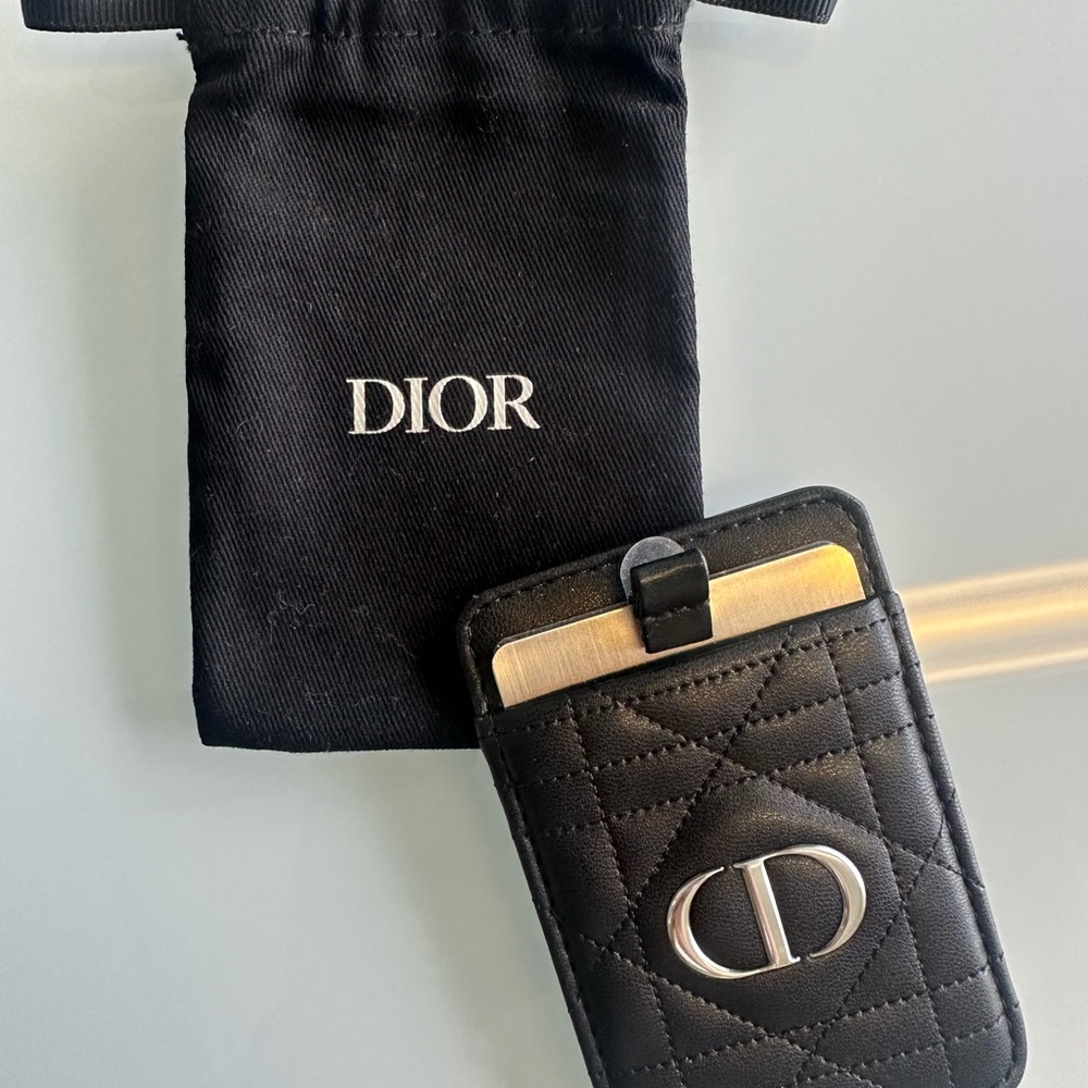 Dior Black and Silver Key Card Holder/ Mirror
